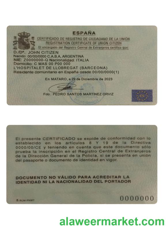 Spain registration certificate of union citizen